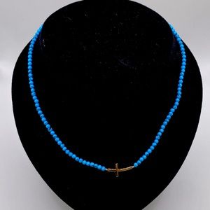 Turquoise beaded sterling silver cross necklace